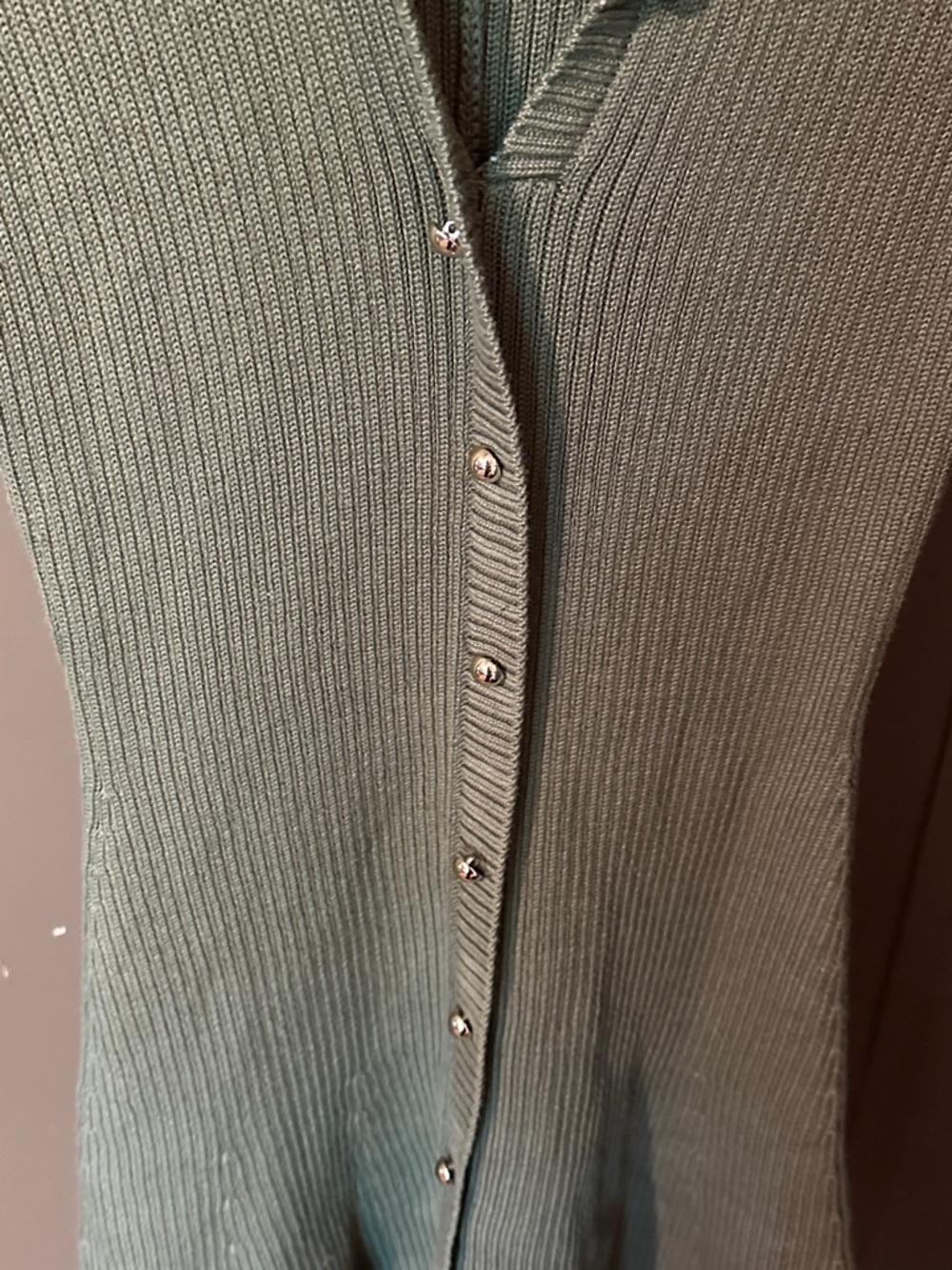 French Connection Olive  Green Ribbed Button-Front Knit Top - Picture 2 of 5